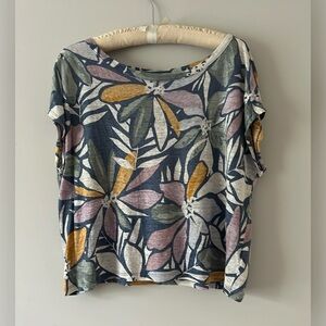 SALE 🌻 NICOLE MILLER Linen Floral Print Short Sleeve Top